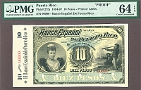 Banco Espanol De Puerto Rico, 10 Peso 1894 Series D Proof